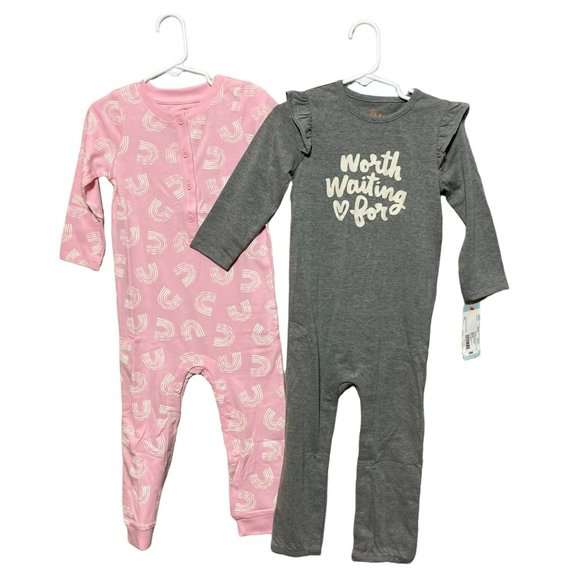 Cat & Jack Other - Cat and Jack Baby Girl 24 m 2pk Adaptive Rompers 'Worth Waiting For' Pink Gray